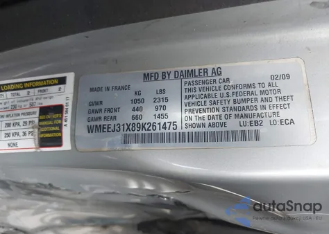 2009 Smart Fortwo Brabus/Passion/Pure from USA, damaged, VIN WMEEJ31X89K261475